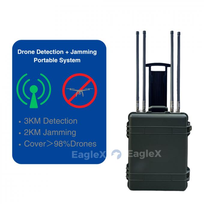 پوشش 98٪ Drone Jammer 5.8 GHz 2KM FPV Jammer سیستم با فاصله تشخیص تا 3 کیلومتر 1